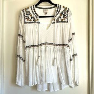 Knox Rose Womens Size M Boho Ruffle Long Sleeve Blouse Shirt Top White